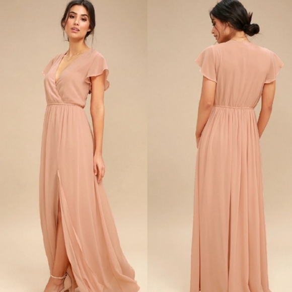 LULUS 'Lost in the Moment' Blush V-Neck High Slit Maxi Dress Size XS - Picture 4 of 14